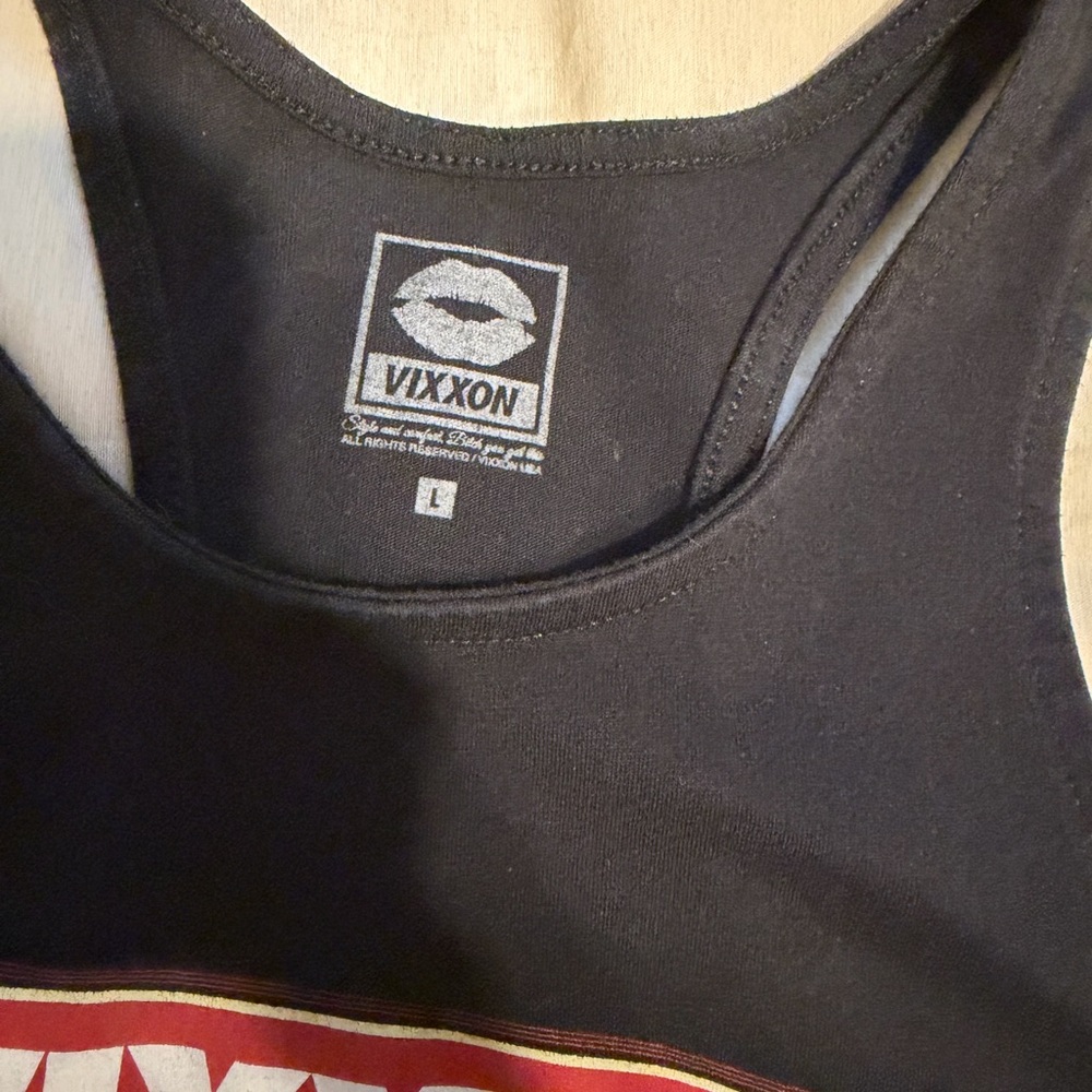 DIXXON Vixxon Black Graphic Racerback Tank with Red & Yellow Print - Picture 2 of 3